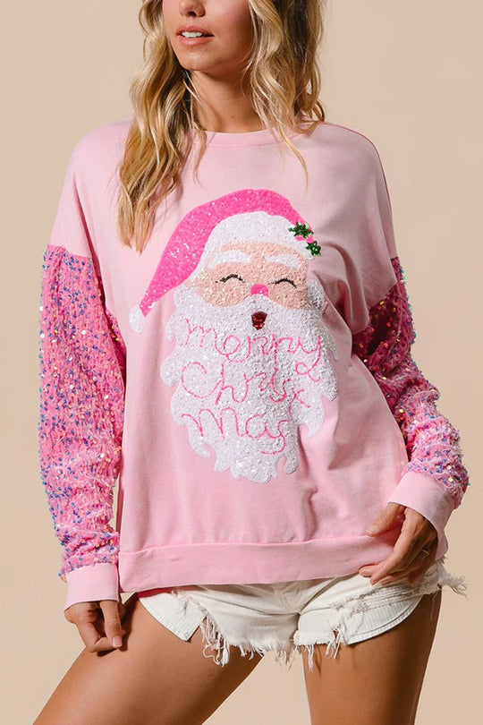 EB | Weihnachten Lässig Locker Rundhals Pailletten Ärmel Sweatshirt