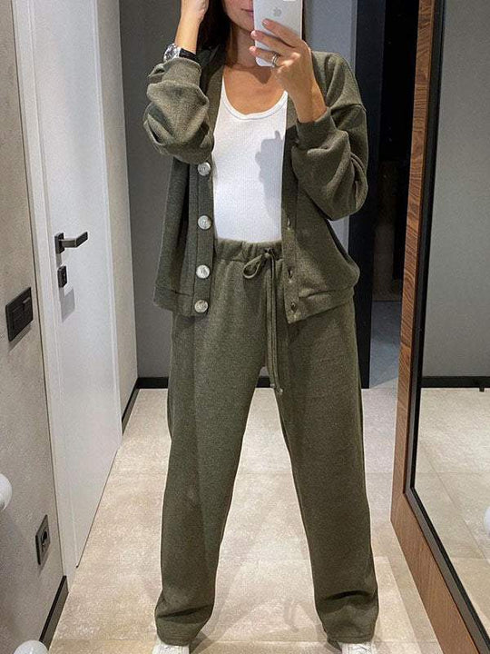 EB | lässiges V-Ausschnitt Pullover- und Hose-Set