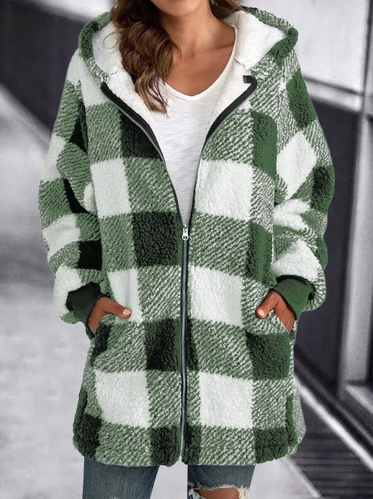 EB | Karomuster Fleece Zip up Hoodie Jacke für Den Winter