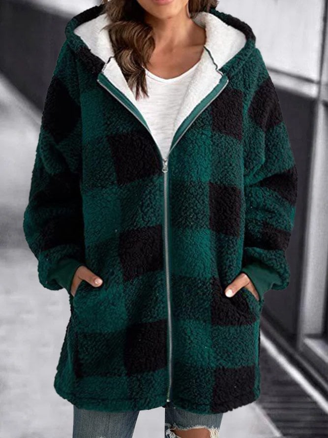 EB | Karomuster Fleece Zip up Hoodie Jacke für Den Winter