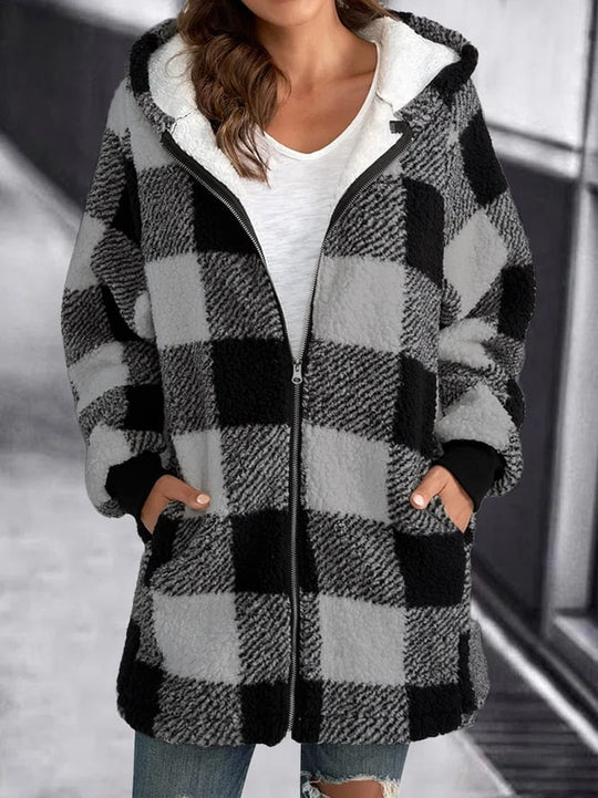 EB | Karomuster Fleece Zip up Hoodie Jacke für Den Winter