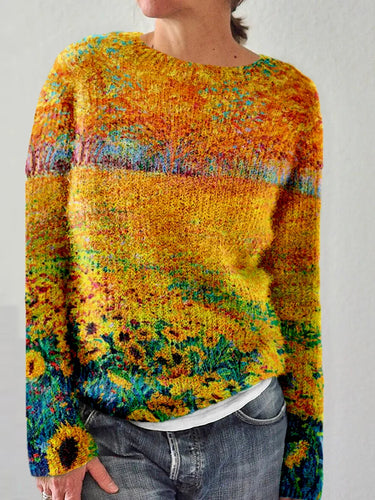 EB | Lässiger Sonnenblumen Kunst Pullover