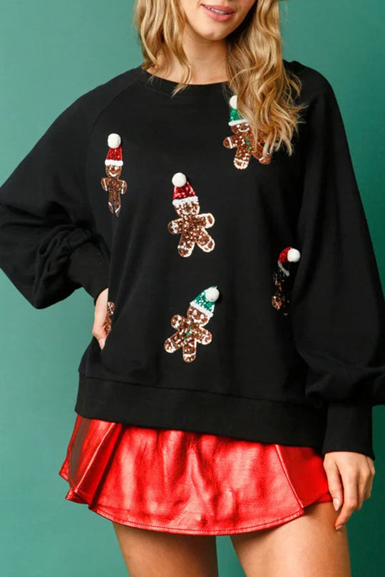 EB | Weihnachts Lebkuchenmann Pailletten Langarm Sweatshirt