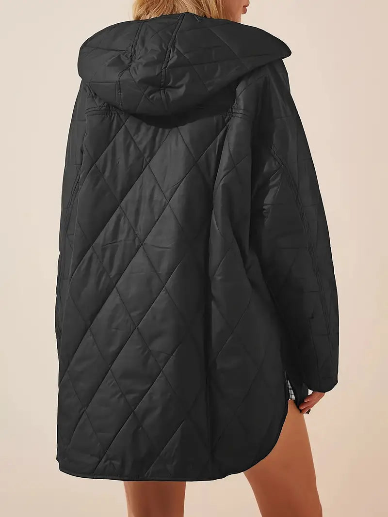 EB | Puffer schwarze und beige Winterjacke für Damen - warm und oversized