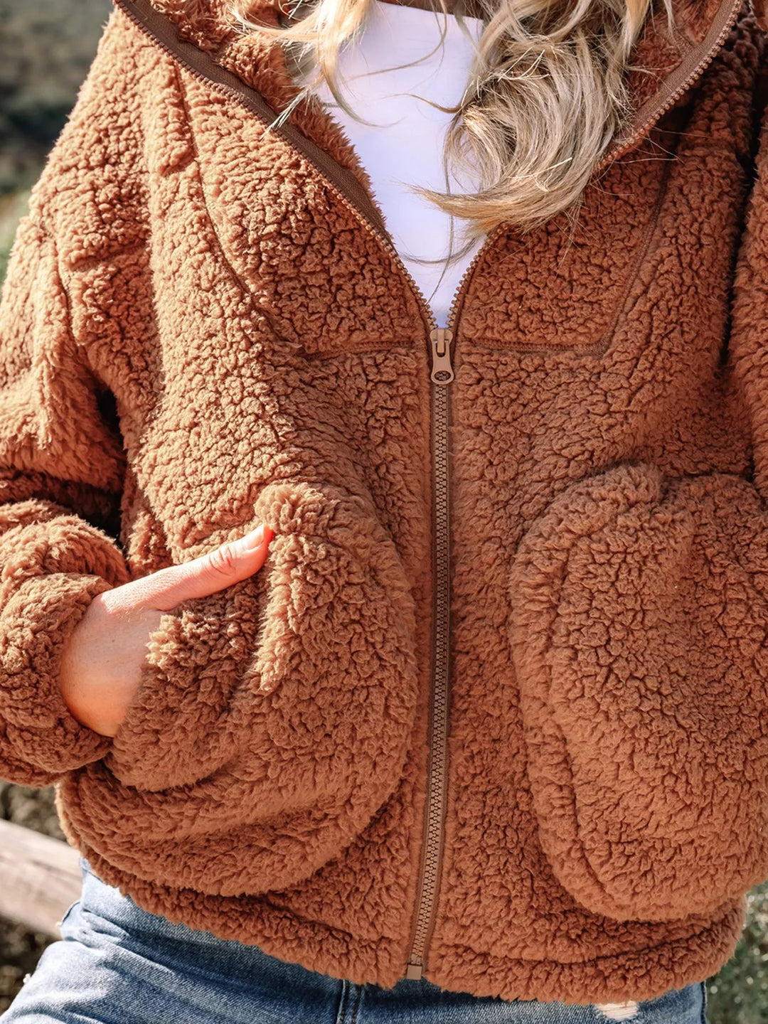 EB | Damen Relaxed Fit Zip Up Teddyjacke