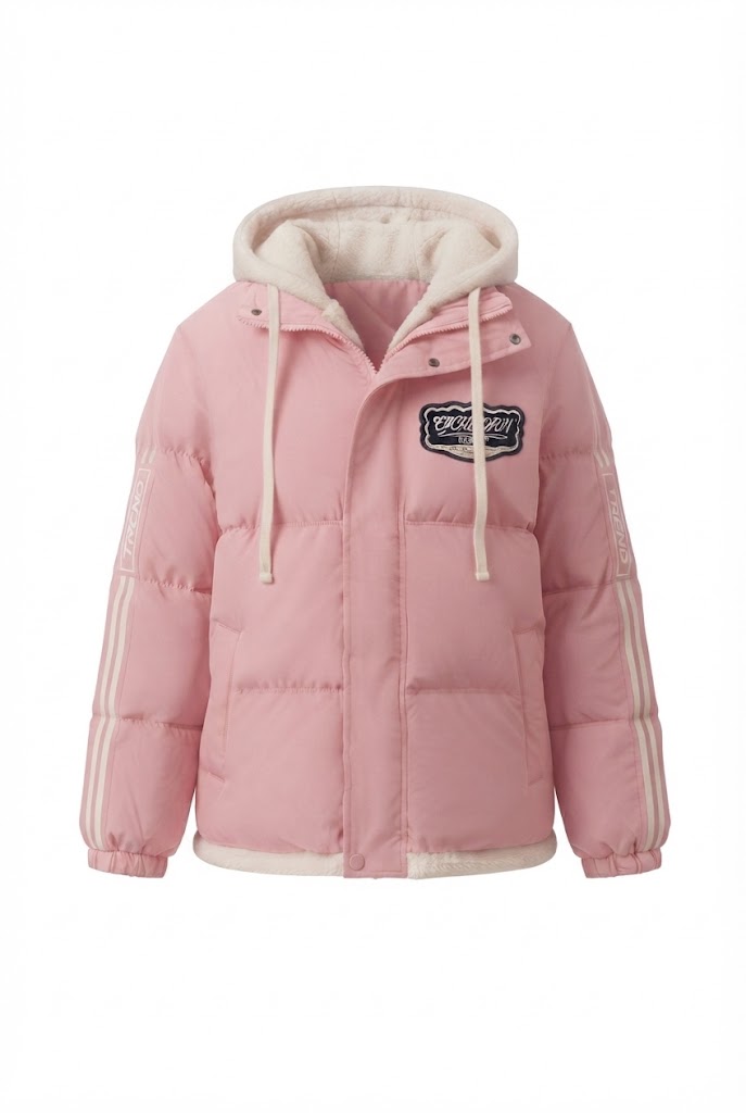 Damen nan sportive gesteppte Kapuzenjacke mit hochwertiger Teddy-Innenkonstruktion und sportiven Streifenärmeln EB