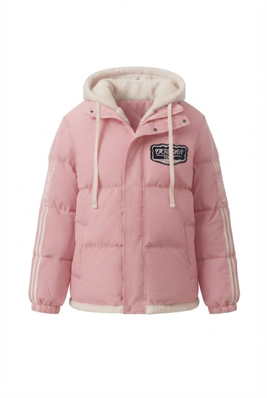 Damen nan sportive gesteppte Kapuzenjacke mit hochwertiger Teddy-Innenkonstruktion und sportiven Streifenärmeln EB