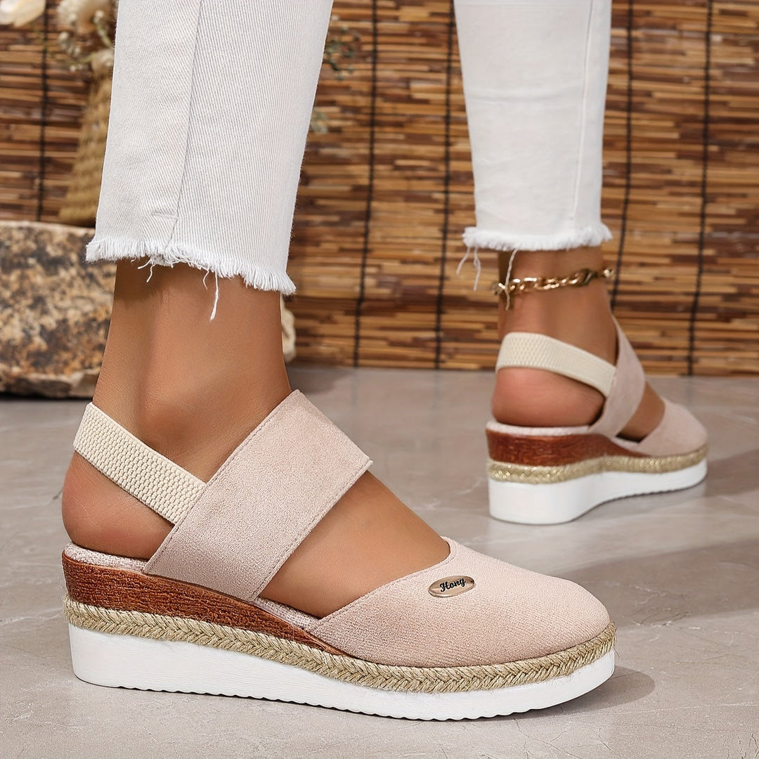 EB | Damen Sandalen Auf Plattform: Rutschfest, Geschlossene Zehe, Elastischer Riemen