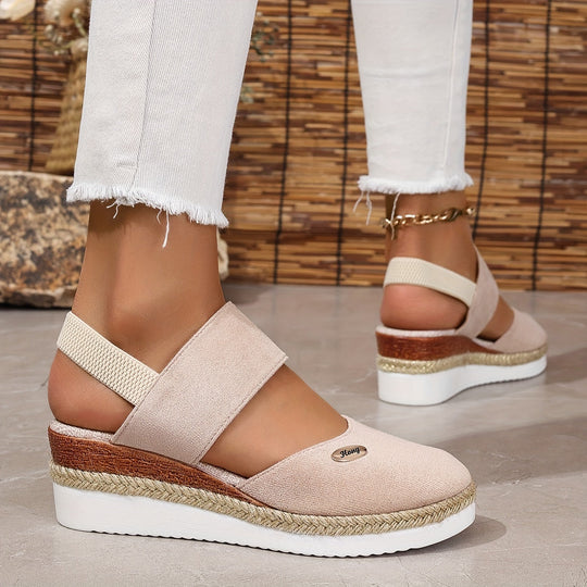 EB | Damen Sandalen Auf Plattform: Rutschfest, Geschlossene Zehe, Elastischer Riemen