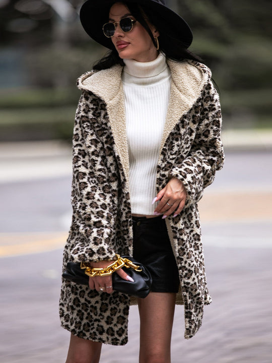 EB | Leoparden Kapuzenmantel mit Taschen