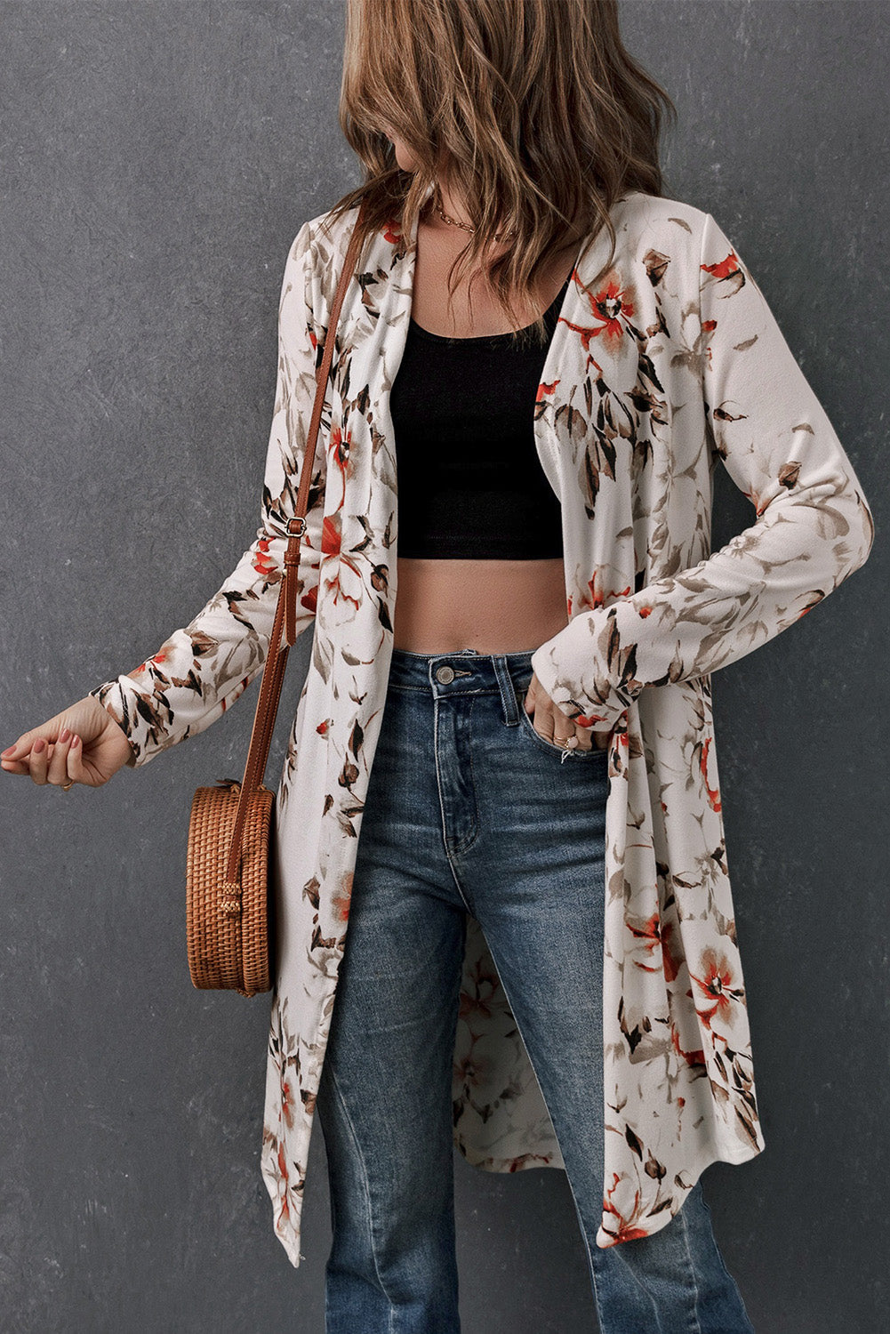 EB | Bedruckter Offene Front Langarm Cardigan
