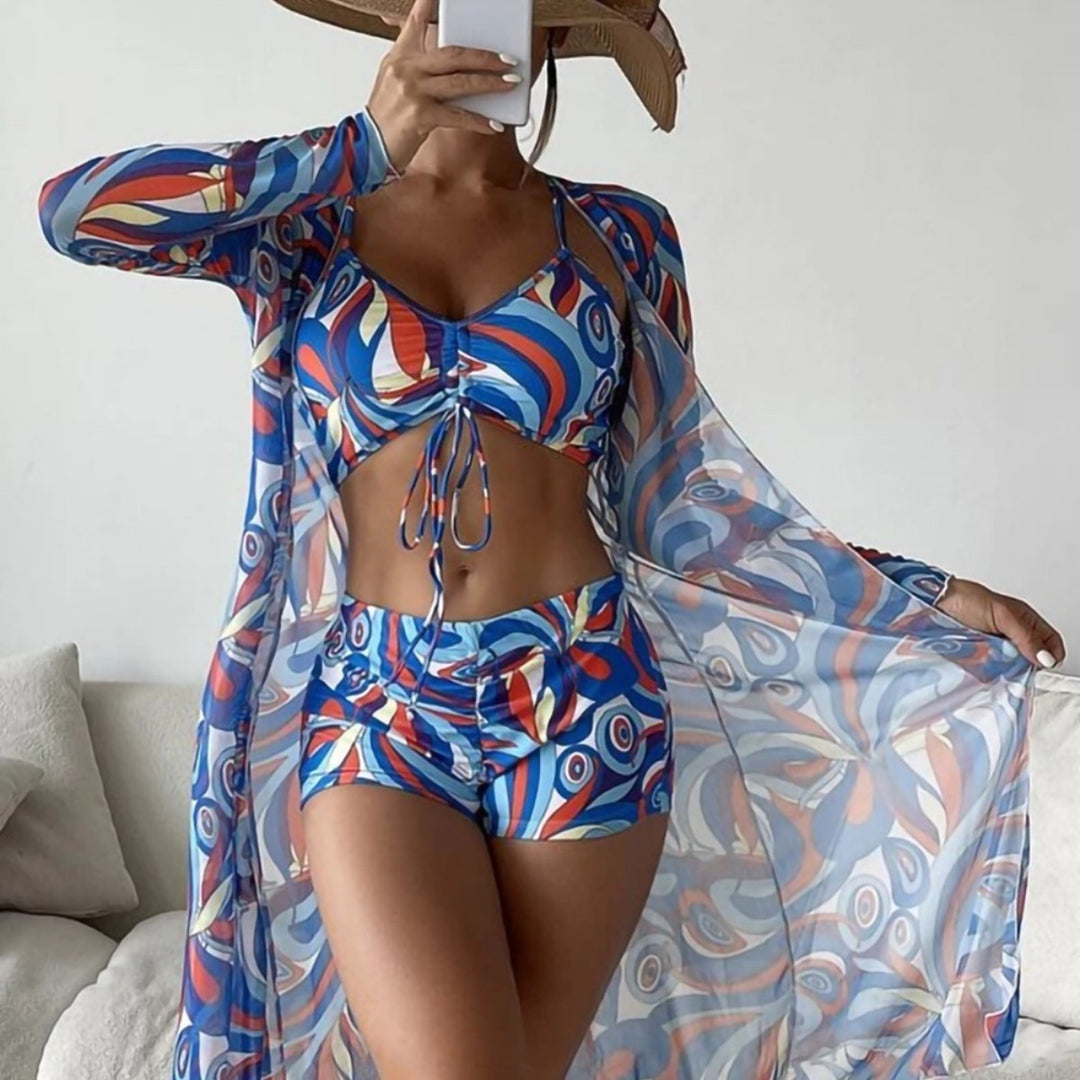 EB | Dreiteilige Bluse mit hoher Taille und langen Ärmeln mit Kordelzug