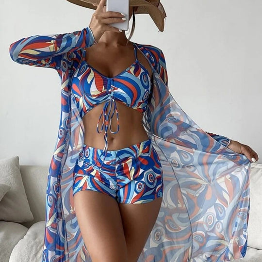 EB | Dreiteilige Bluse mit hoher Taille und langen Ärmeln mit Kordelzug