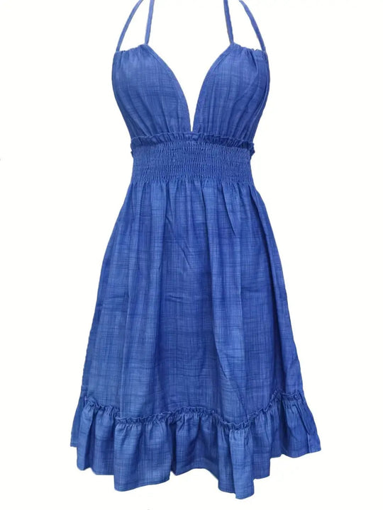 EB | Tiefes V-Seil-Sling-Neckholder-Kleid
