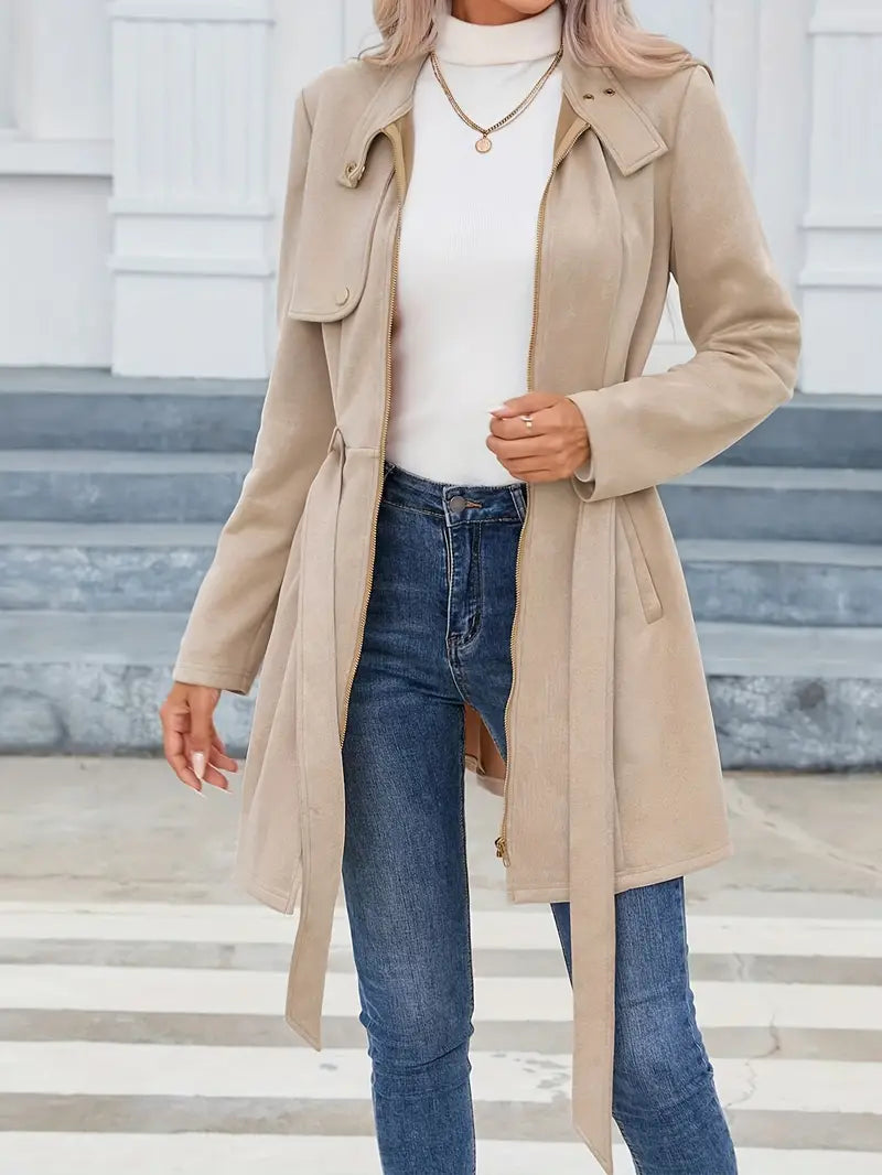 Heidi-Mode | Mid Length Reißverschlussmantel mit Stehkragen und Gürtel