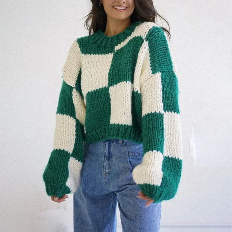 EB | Gemütlicher Karo Kurzer Pullover