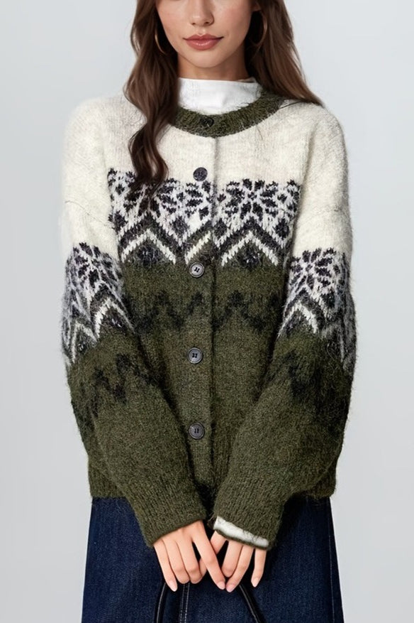 EB | Retro Nordic Weihnachten Schneeflocke Jacquard Strickjacke