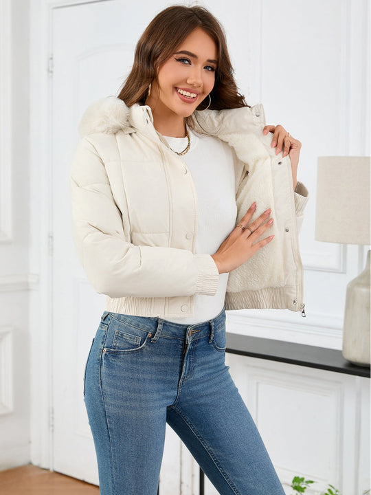 EB | Kuschelige Gepolsterten Winterjacke mit Pelzkapuze und Taschen