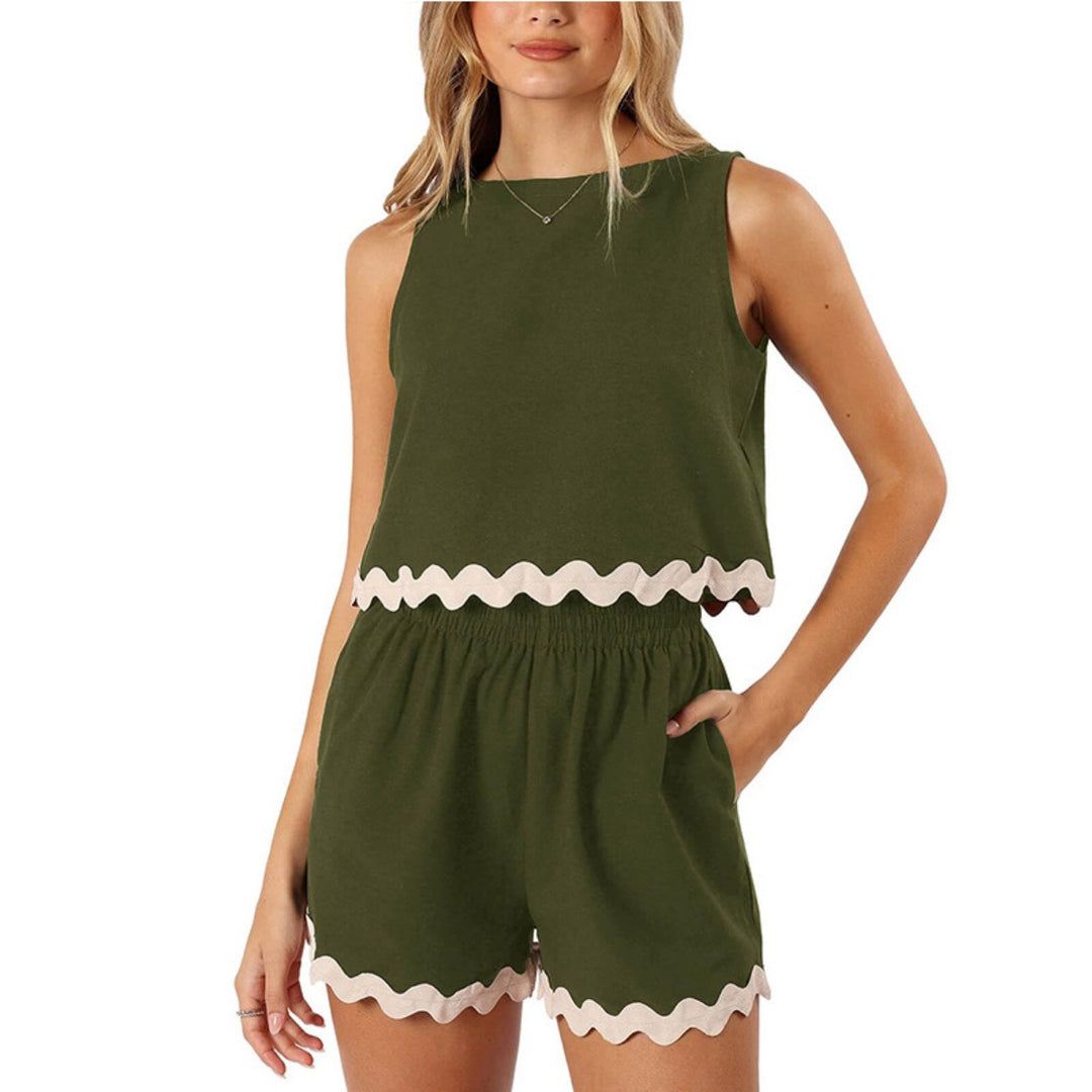 EB | Zweiteiliges Oberteil und Shorts aus Leinen und Spitze