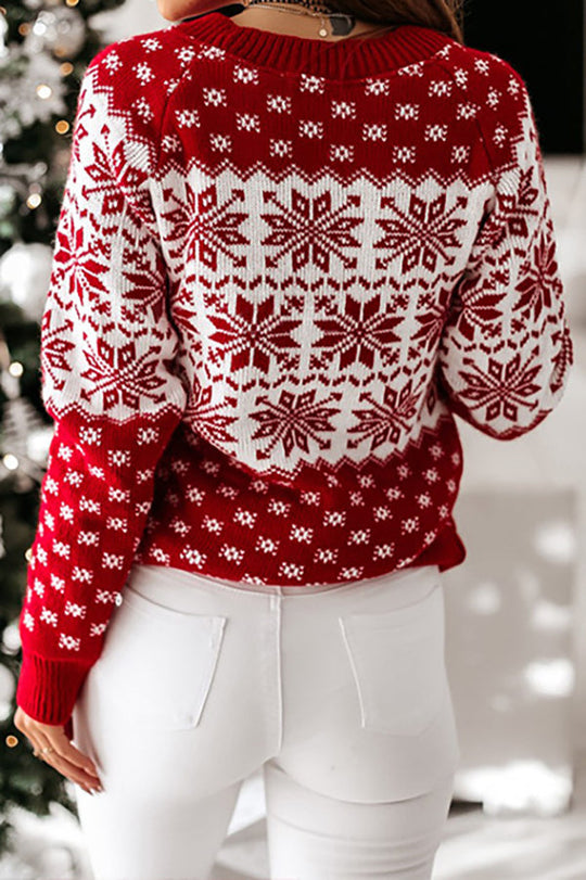 EB | Weihnachtsmuster Gestrickter Rundhalsausschnitt Langarmpullover