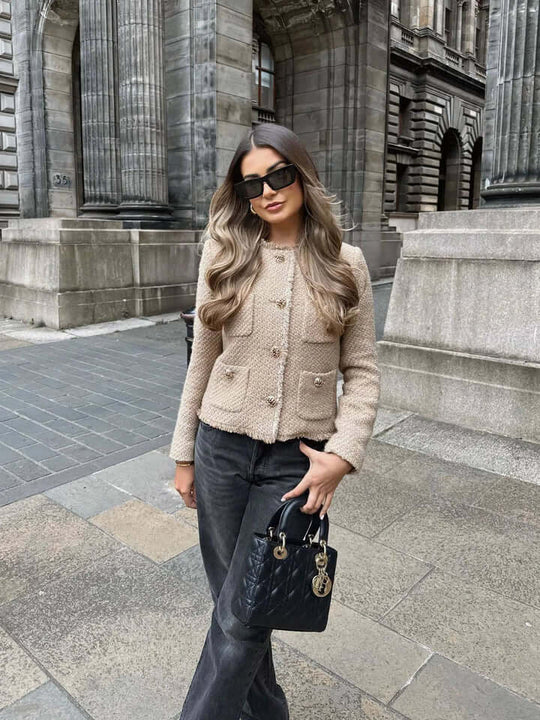 EB | Tweed Cropped Jacke mit Taschen