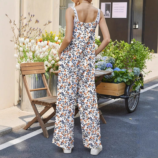 EB | Verstellbarer Schultergurt Druck lässig Hosenträger floral Jumpsuit