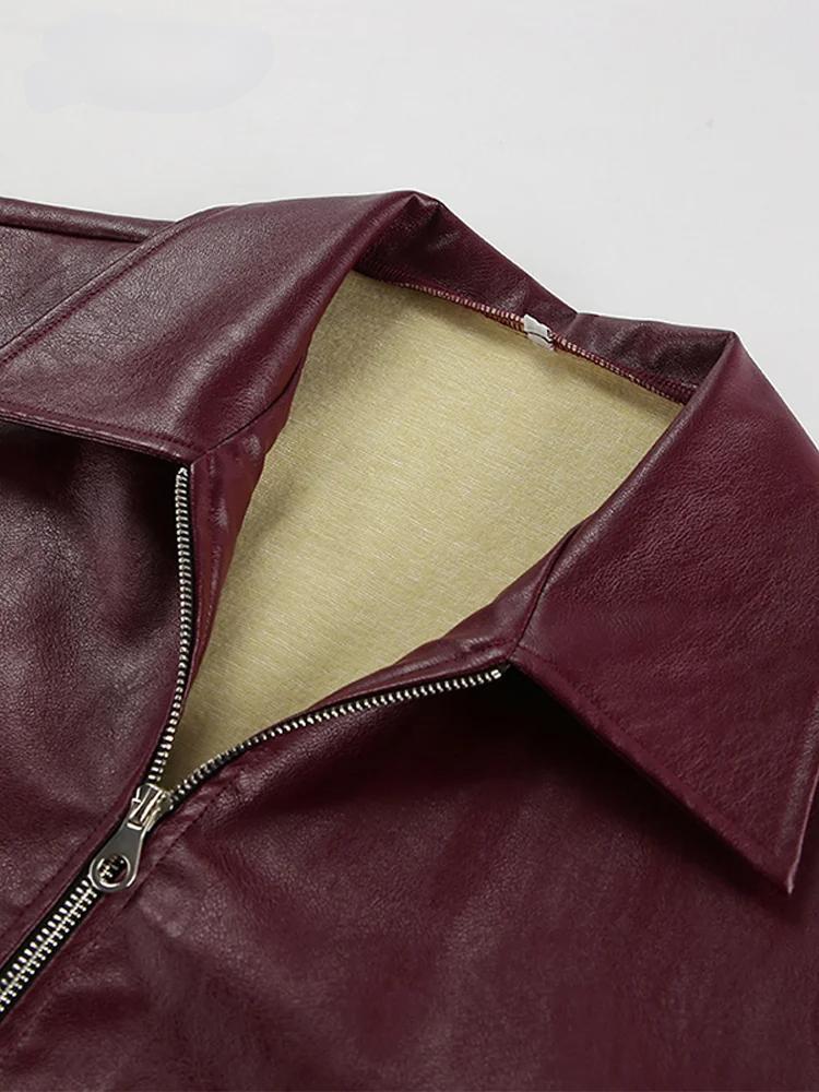 EB | Kunstlederjacke mit stilvollem Reverskragen und Reißverschlussdetail