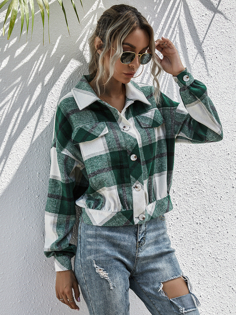 EB | Karo Gefallen Schulter Shirtjacke