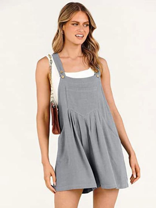 EB | Jumpsuit-Shorts aus Baumwolle und Leinen mit weitem Bein