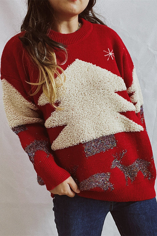 EB | Weihnachtsmuster Gestrickter Rundhalsausschnitt Langarmpullover
