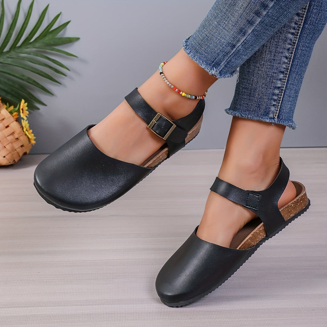 EB | Retro Damen Slingback Sandalen mit Kork und Geschlossener Spitze
