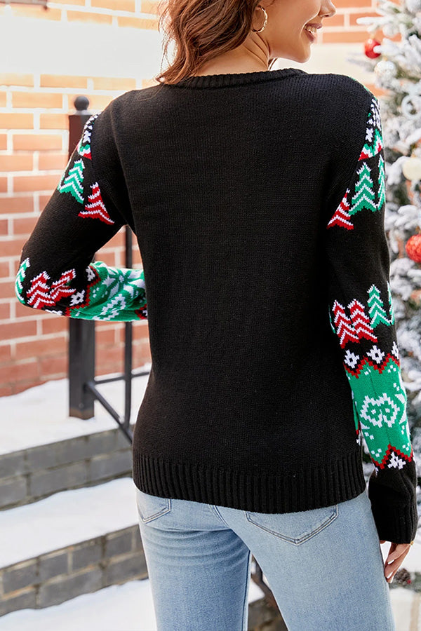EB | Multicolor Schneeflocken- & Dinosaurier-Druck Weihnachtsstrickjacke