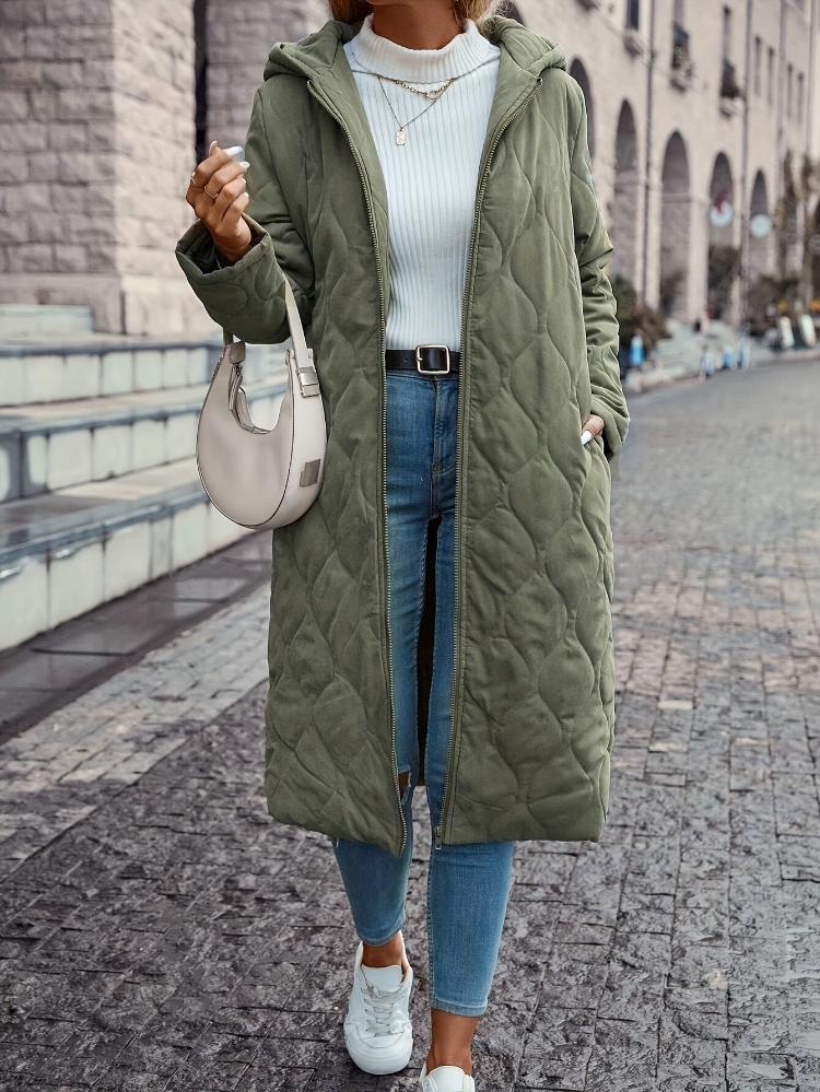 EB | Kapuzen-Daunenjacke für Damen - lange gep quiltete Jacke
