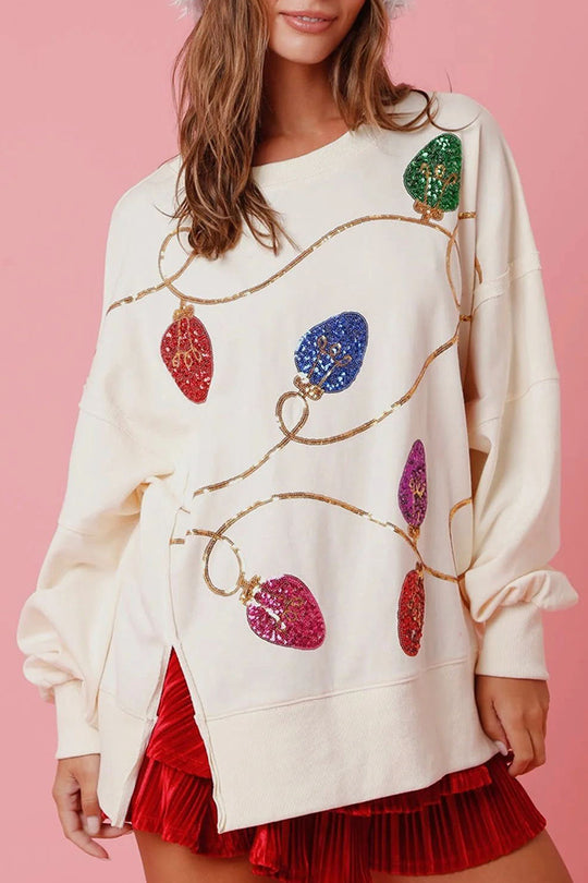 EB | Weihnachtslichter Pailletten Schlitz Pullover Sweatshirt