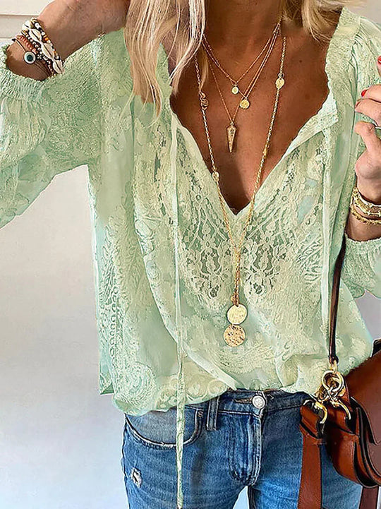 EB | V-Ausschnitt Spitzen Chiffon Bluse