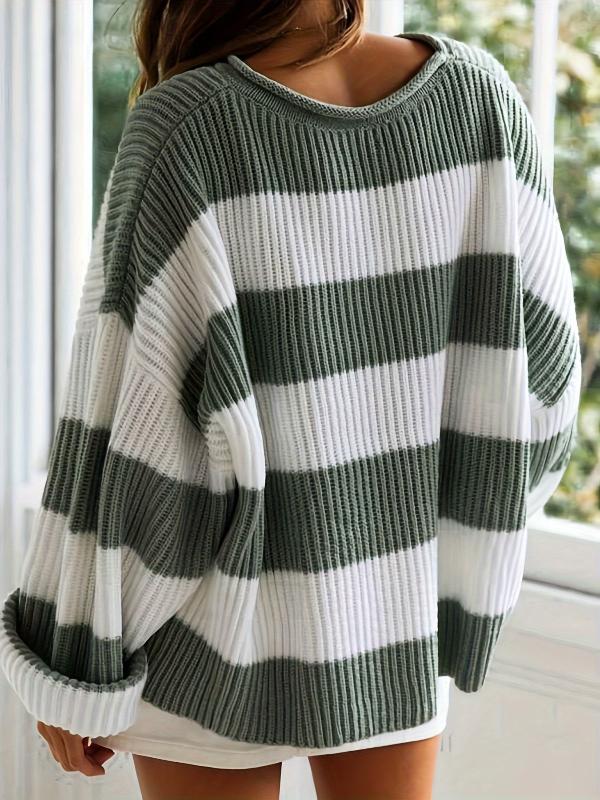 EB | Strickpullover mit Streifen Lockerer Sitz Lässig und Komfortabel