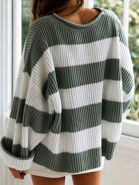 EB | Strickpullover mit Streifen Lockerer Sitz Lässig und Komfortabel
