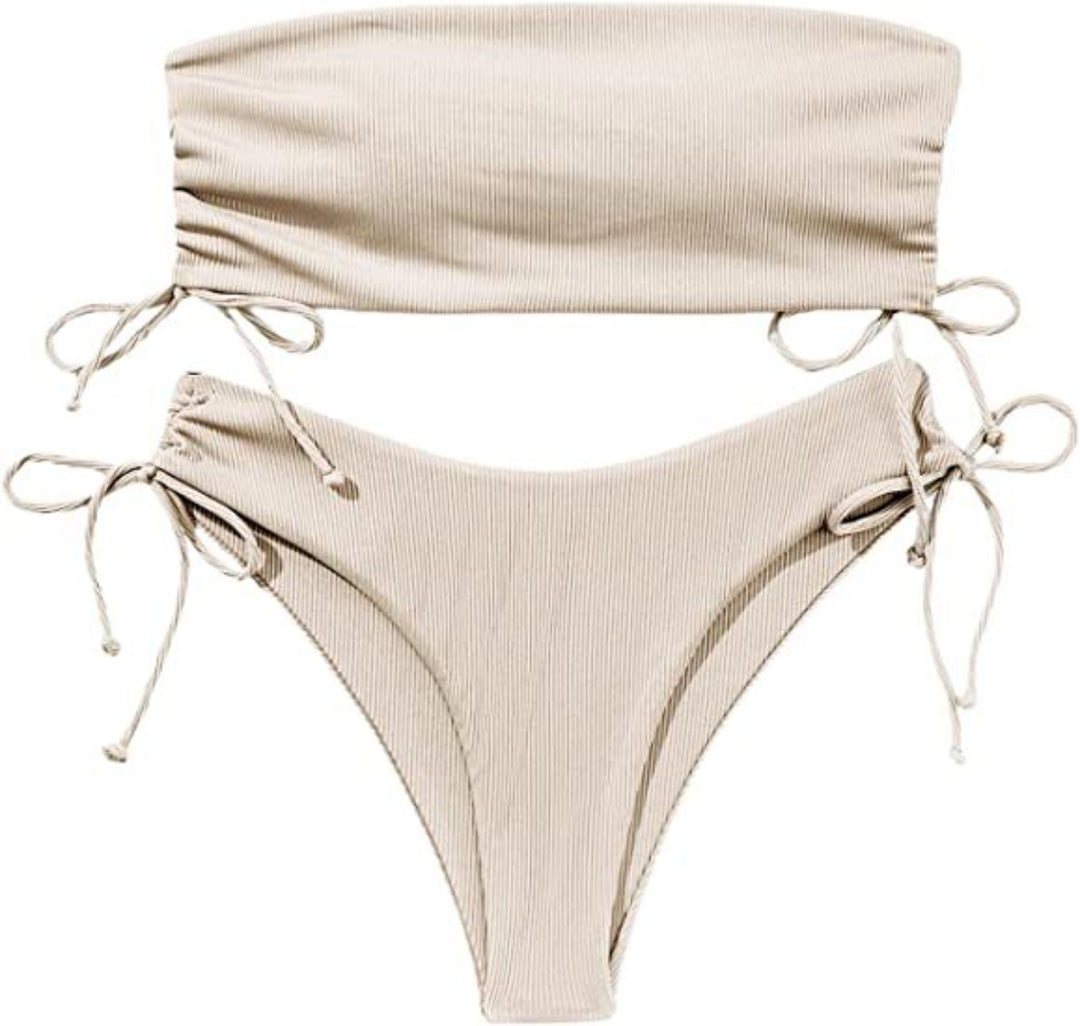EB | Split Solid Color Tube Top Bikini