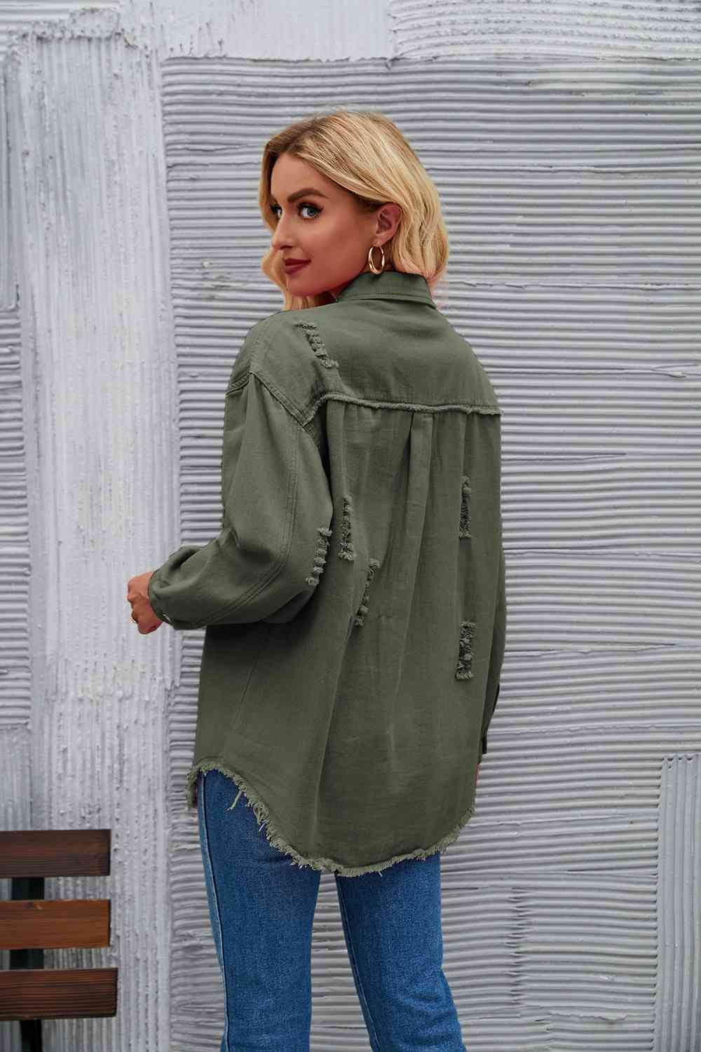 EB | Zerrissene Rohsaum-Denimjacke