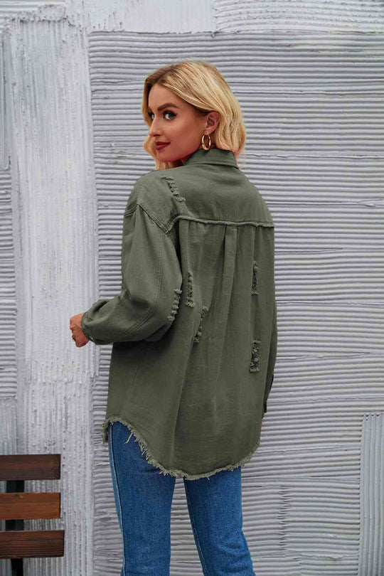 EB | Zerrissene Rohsaum-Denimjacke