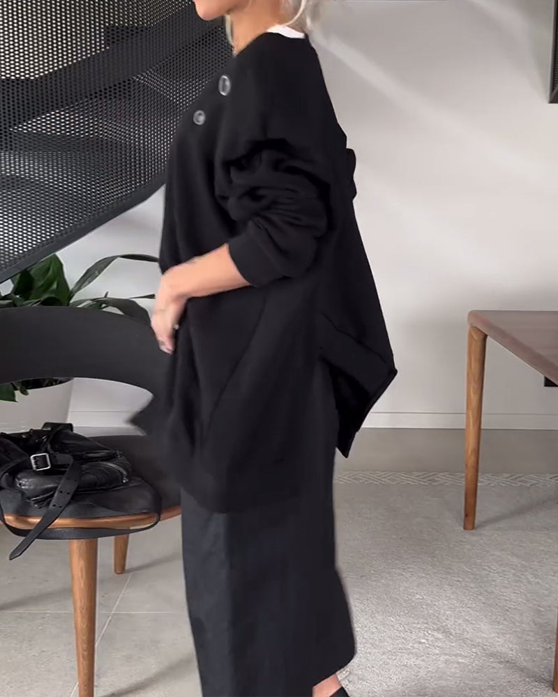 EB | Sweatshirt mit Rundhalsausschnitt und Schlitz In Unifarbe