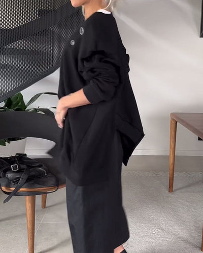 EB | Sweatshirt mit Rundhalsausschnitt und Schlitz In Unifarbe
