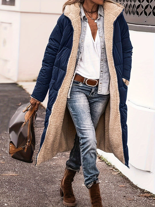 EB | Lang gesteppter Mantel mit Fleece-Futter für Frauen Ideal für den Winter