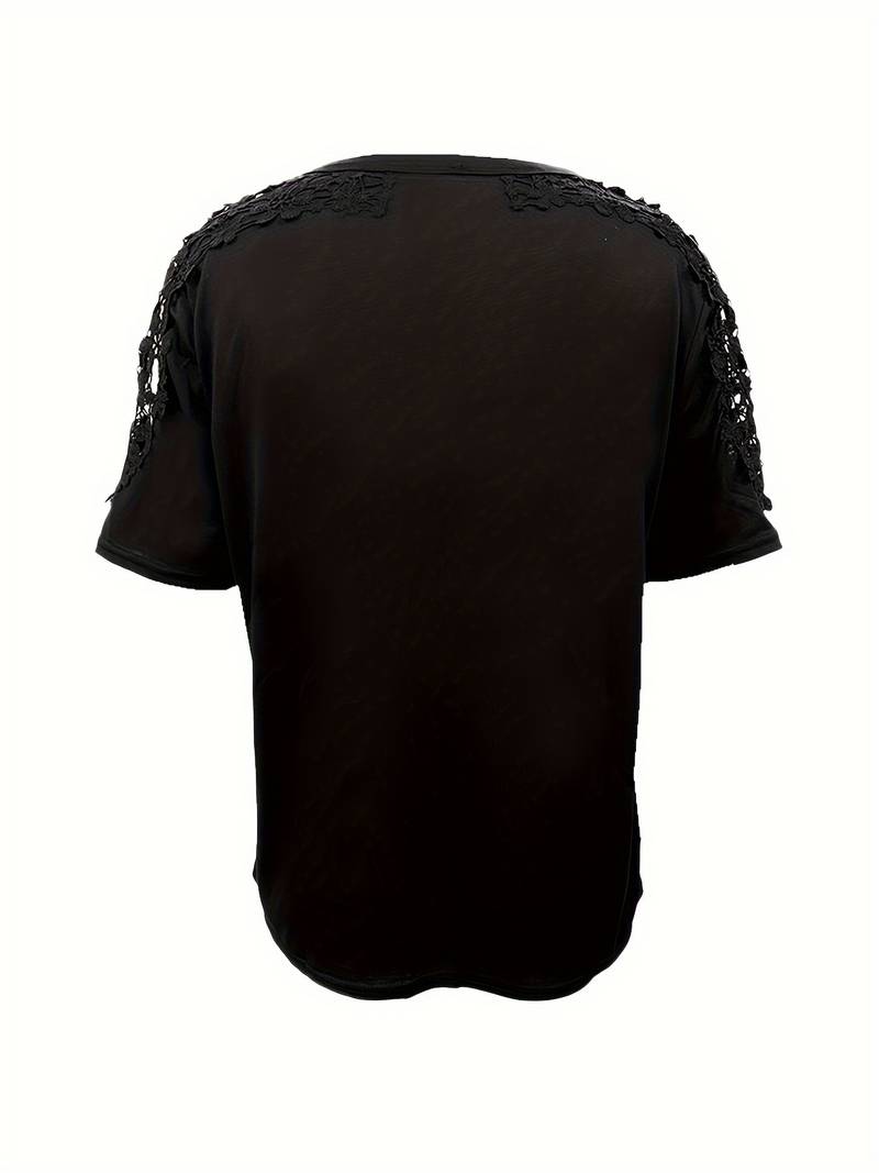 EB | Unifarbiges T-Shirt mit Rundhalsausschnitt und Spitzennaht