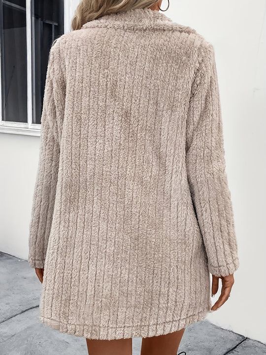 EB | Doppelknopf-plüschjacke mit Reverskragen Polyester Weich und Warm