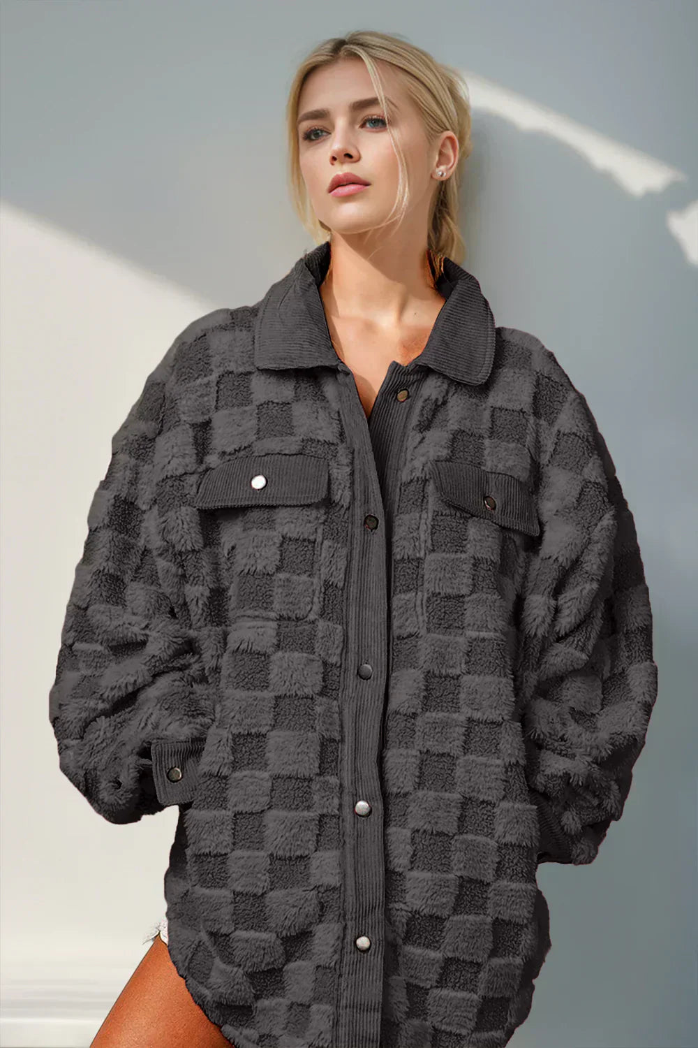 EB | Jacke mit Karostruktur Knopfverschluss Weich und Übergrößen