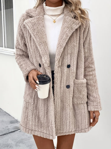 EB | Doppelknopf-plüschjacke mit Reverskragen Polyester Weich und Warm
