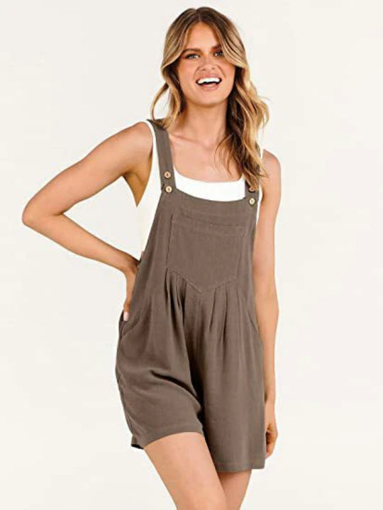 EB | Jumpsuit-Shorts aus Baumwolle und Leinen mit weitem Bein