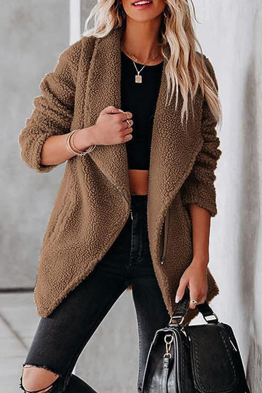 EB | lässige Lammlederjacke mit Reißverschlusstaschen und Kastenveloursjacke