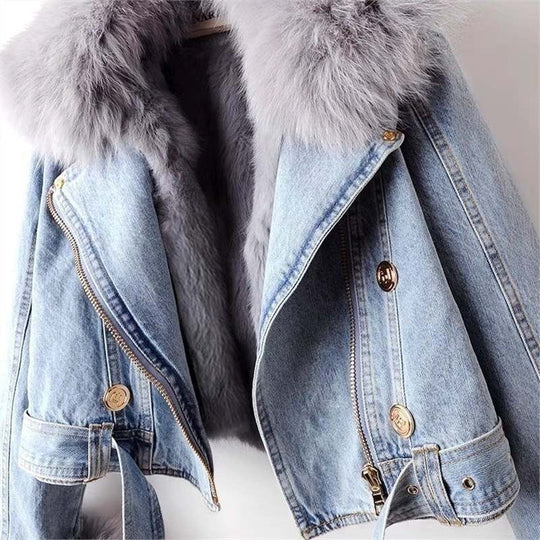 EB | Denim-Motojacke mit Kunstpelz